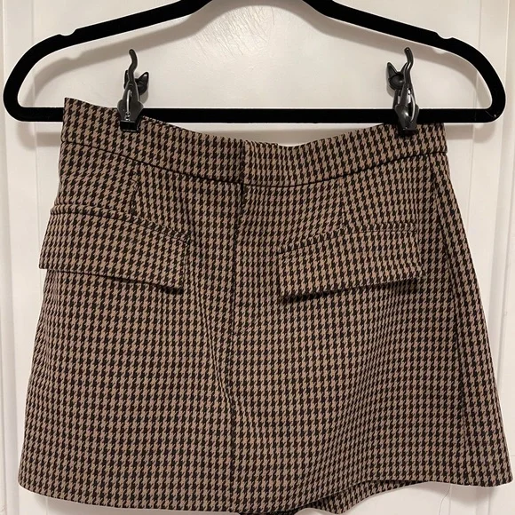 Zara Brown Houndstooth High Waist Tailored Skort Preppy Chic Academia Medium - Picture 1 of 10